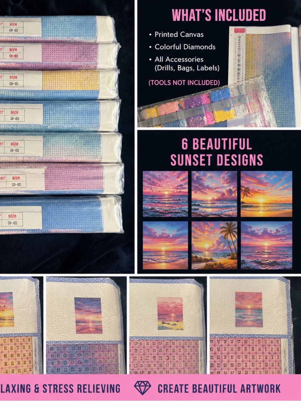 Lot of 6 Sunset Beach Diamond Painting Kits 30x40 New DIY Craft